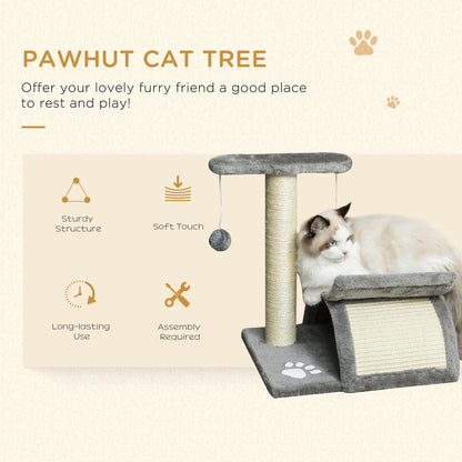 PawHut Cat Tree for Indoor Cats Scratching Post Kitten Scratcher Kitty Activity Play Center Sisal Rotatable Top Bar Tunnel Dangling Ball Light Grey