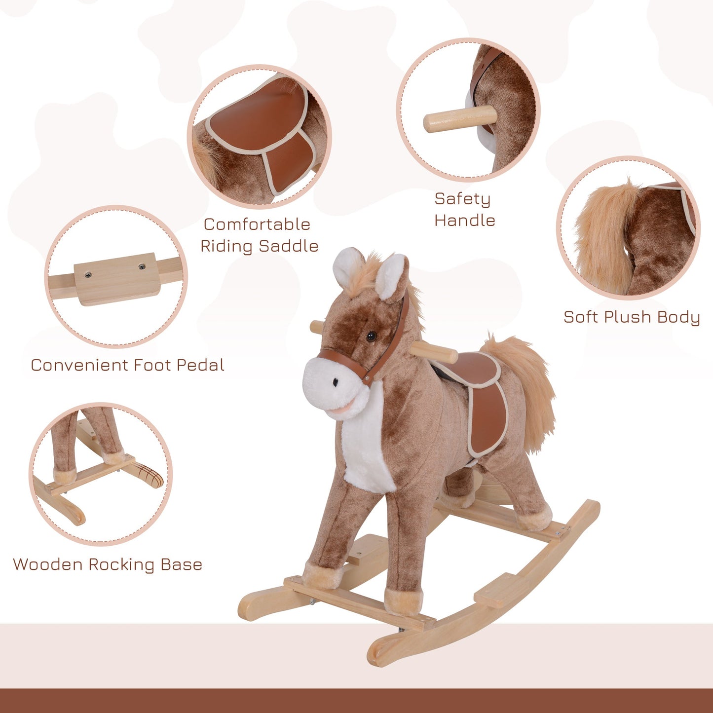 Kids Plush Rocking Horse-Brown/White