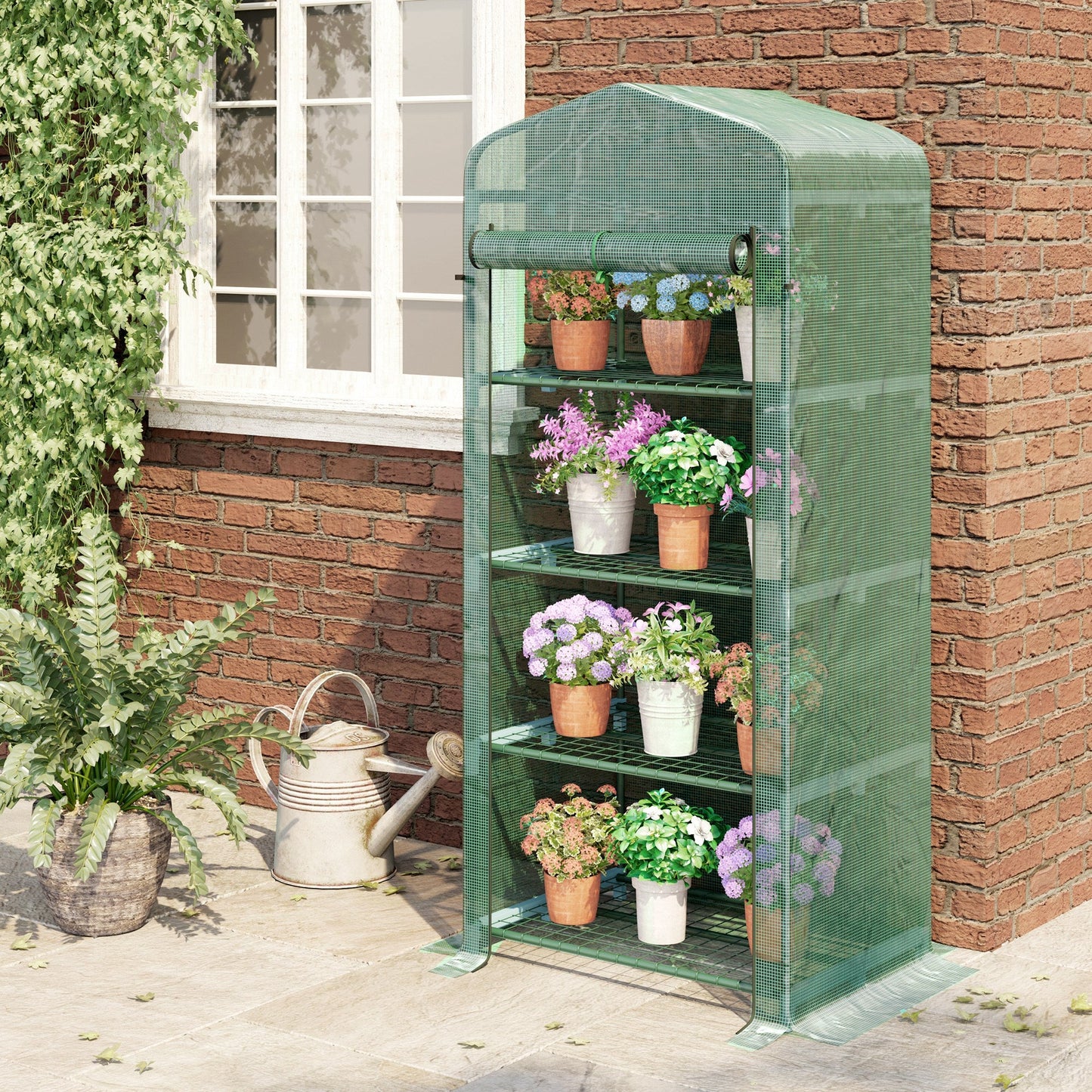 4 Tiers Mini Portable Greenhouse Plant Grow Shed Metal Frame PE Cover 160H x 70L x 50W cm