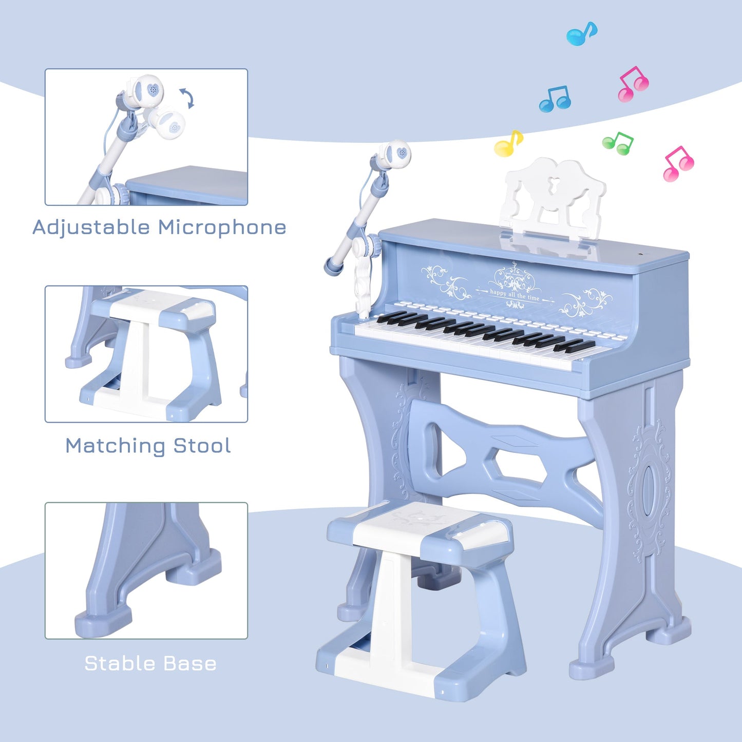 37 Key Kids Battery Keyboard Mini Grand Piano Stool Microphone Musical Toy