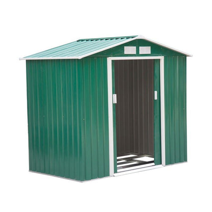 Galvanised 7 x 4' Double Door Apex Garden Shed Lockable Steel Green by Steadfast