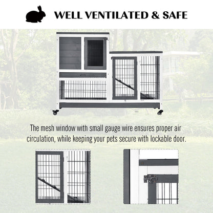 PawHut Small Animals 2-Tier Fir Wood Rabbit Hutch Indoor Grey