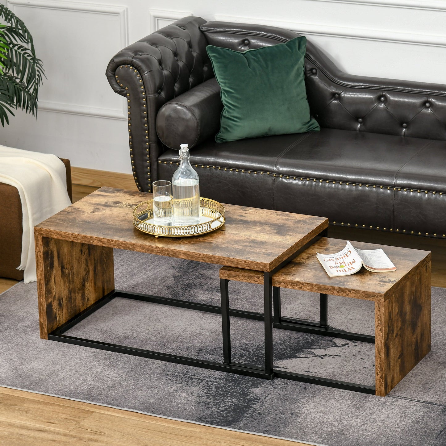 Homcom Set Of 2 Coffee Tables Industrial Style Tea Table