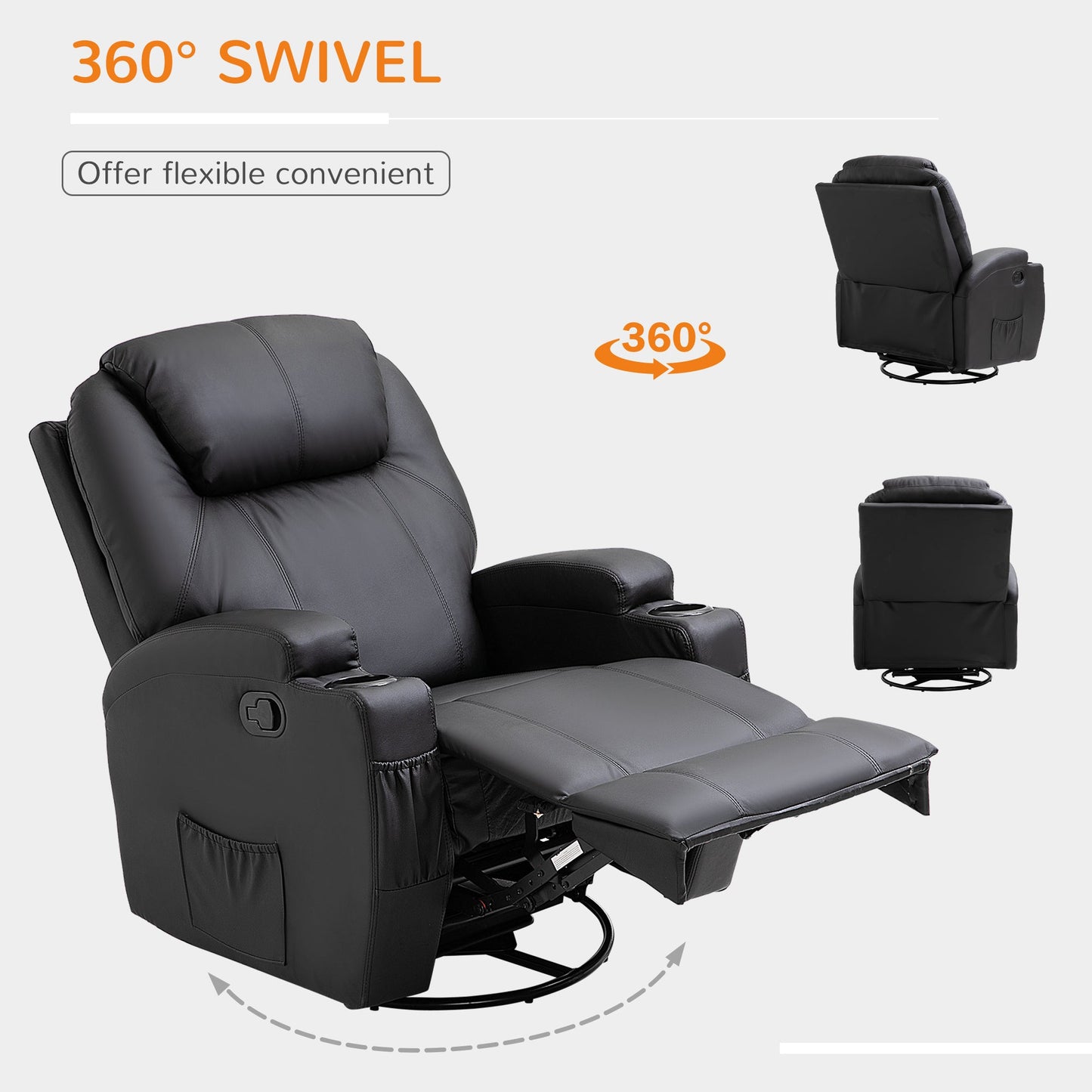 Recliner Armchair Massage Swivel PU Leather Reclining Chairs with Adjustable Leg Rest