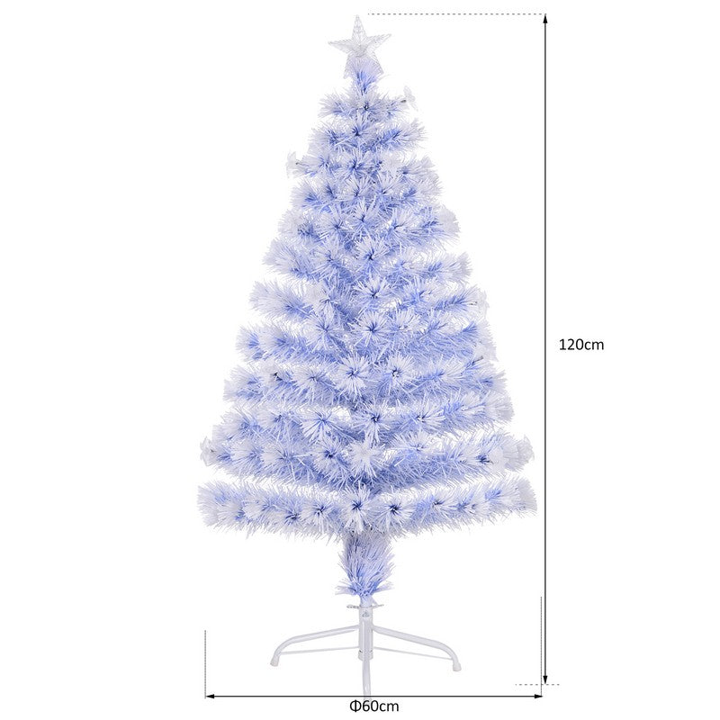 Homcom 4FT Artificial Fibre Optic Christmas Tree Seasonal Decoration with LED Lights Pre-Lit Easy Store White Blue