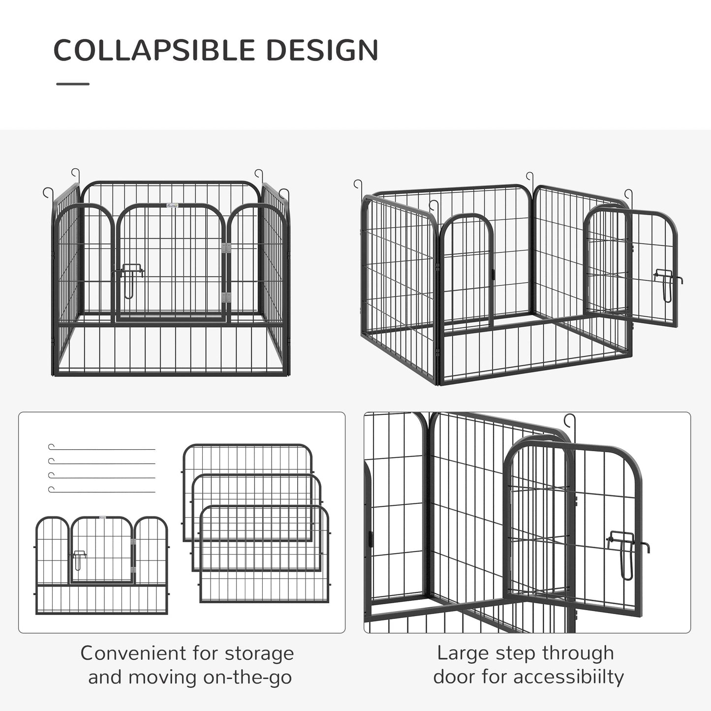 PawHut Heavy Duty Dog Pens Pet Puppy Metal PlayPen 4 Panel Foldable Dog Crate Kennel 82 x 82 x 60 cm