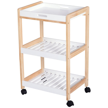 3-Tier Mobile Kitchen Trolley Cart Storage Shelves Rack Rolling Wheels White 46 x 35 x 74.5 cm