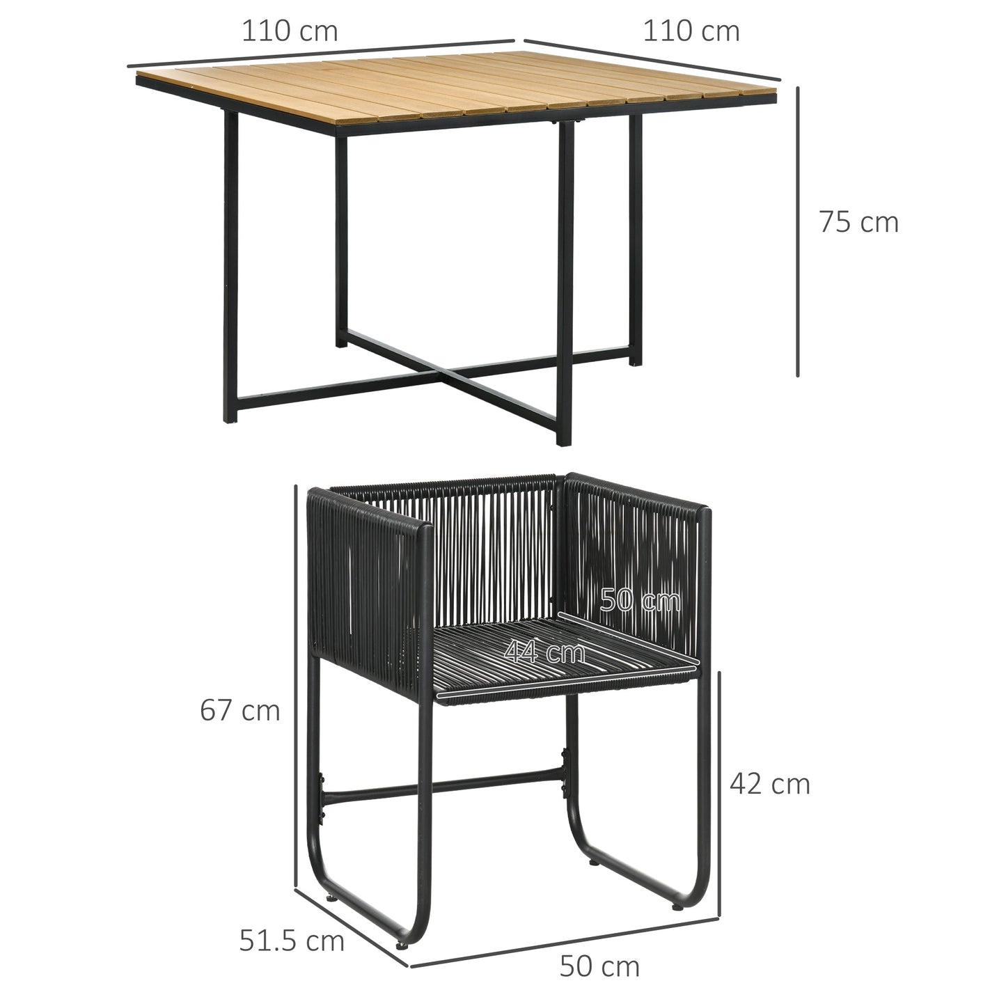 Patio 5-Piece PE Rattan Dining Set