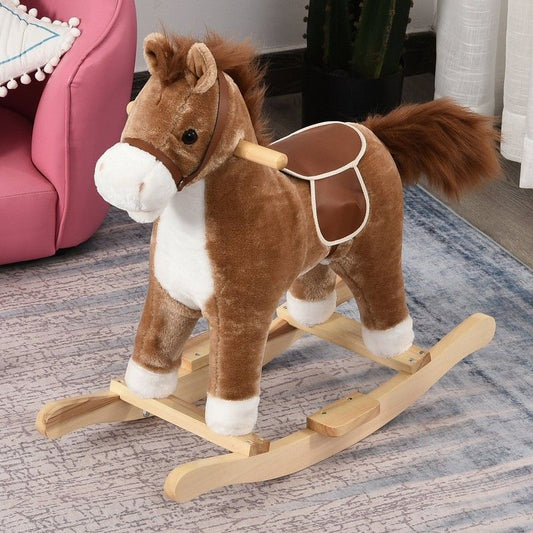 Homcom Kids Ride On Plush Rocking Horse With Sound Brown