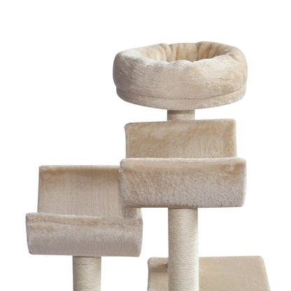 PawHut 50Lx40Wx105H cm Cats 6-Tier Scratch Tree w/ Dangle Toy Beige