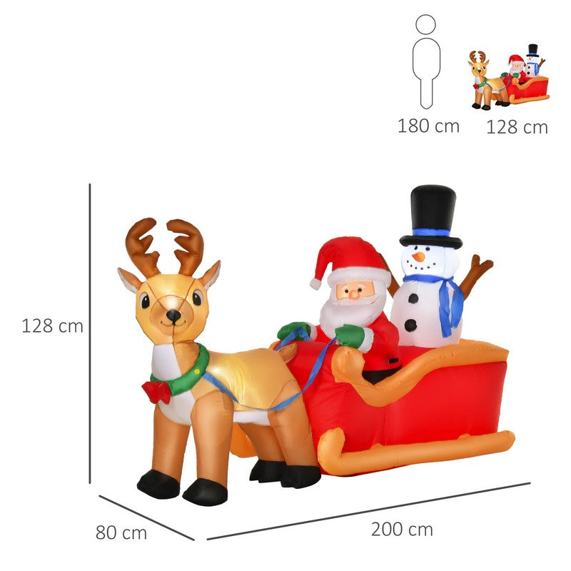 4ft Christmas Inflatable Santa Claus on Sleigh Deer