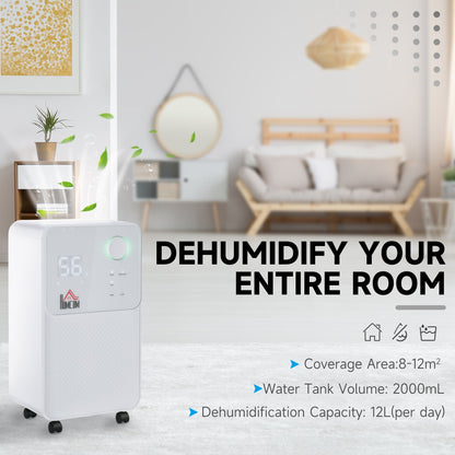 12L/Day 2000ML Portable Quiet Dehumidifier for Home Laundry Room Bedroom Basement