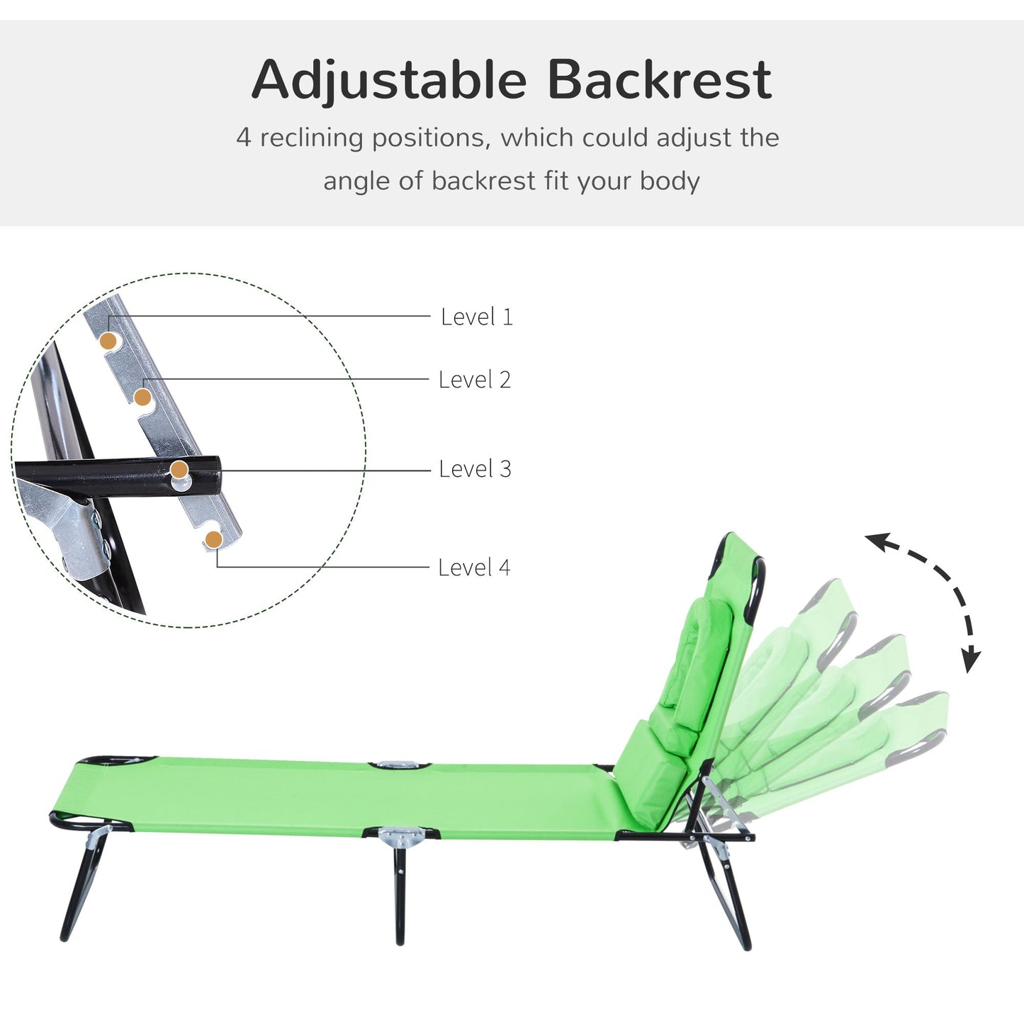 Sun Lounger Foldable Reclining Chair with Pillow and Reading Hole Garden Beach Outdoor Recliner Adjustable Green