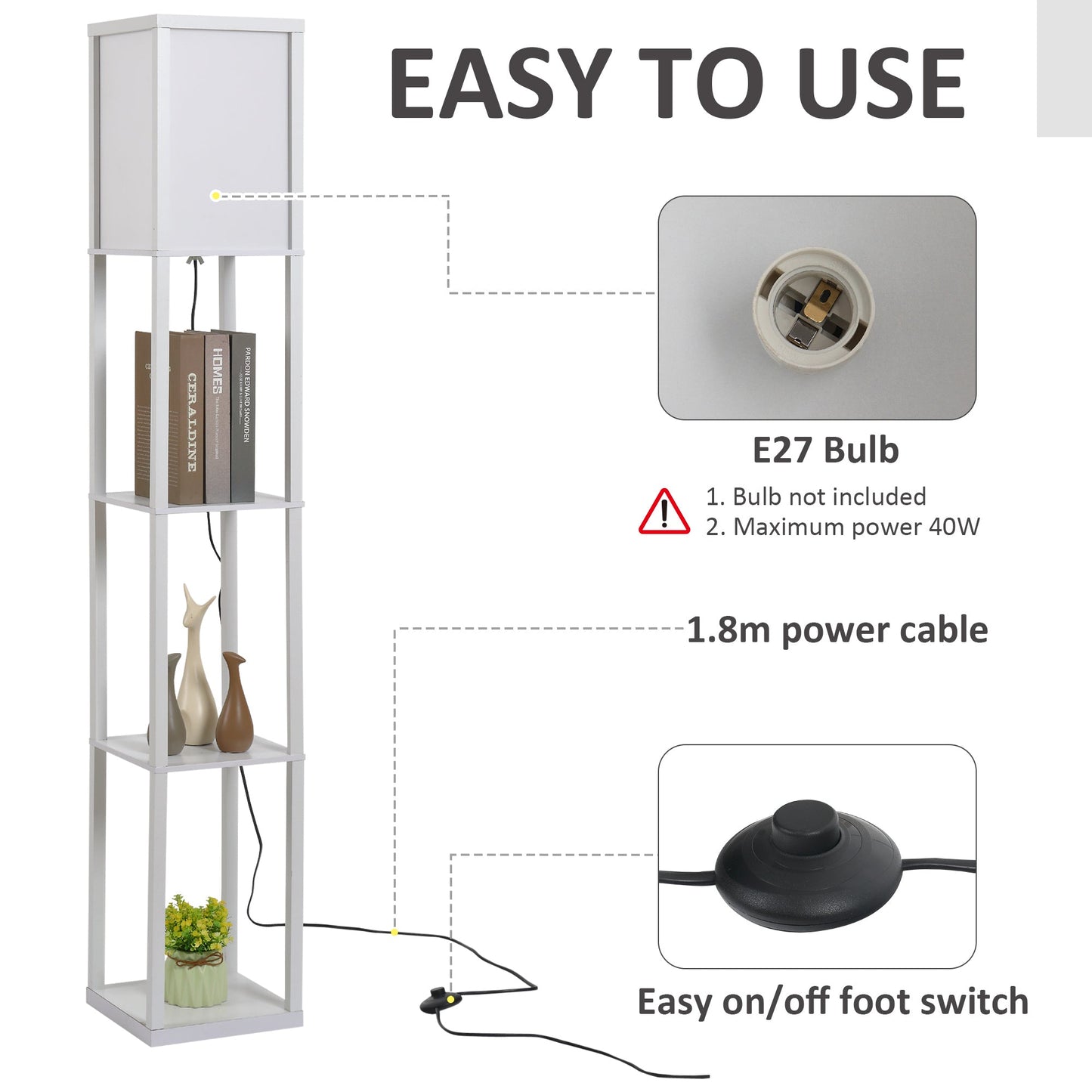 Medium-density fibreboard 4-Tier Floor Lamp White