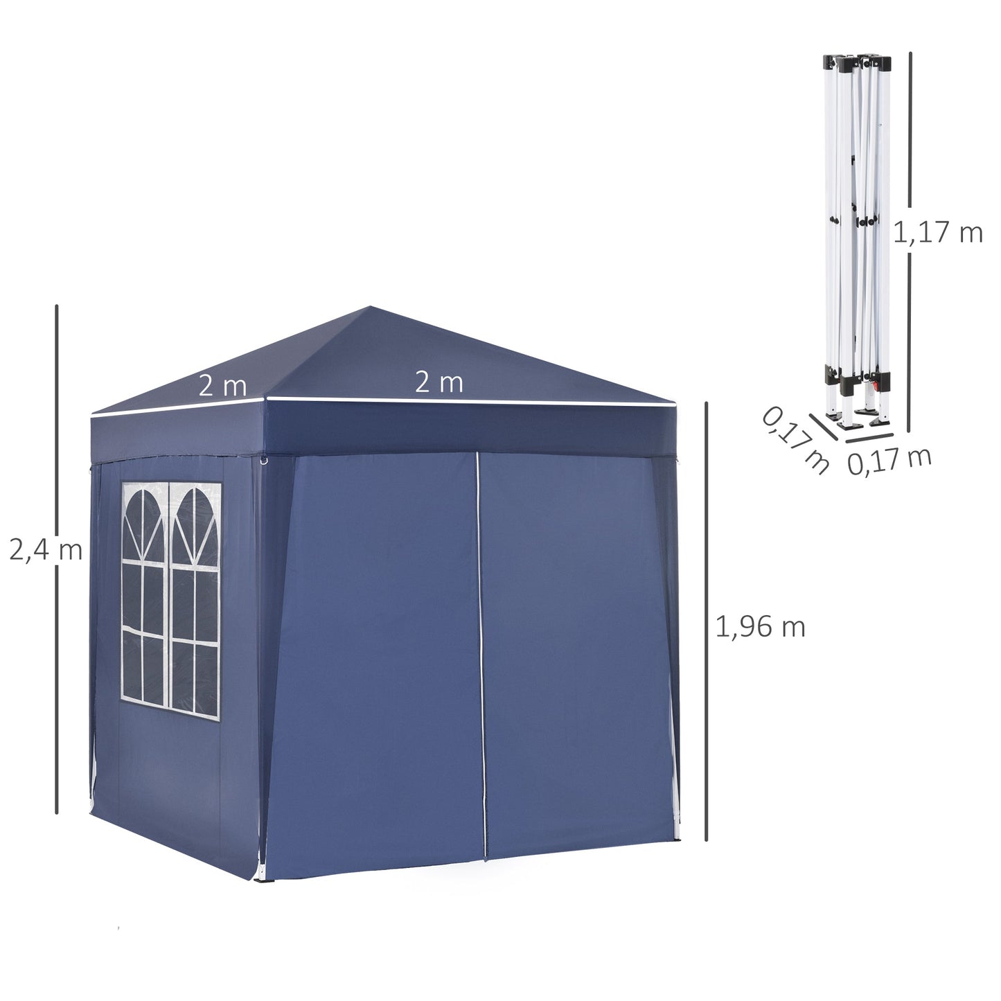 2m x 2m Garden Pop Up Gazebo Marquee Party Tent Wedding Awning Canopy New With free Carrying Case Blue + Removable 2 Walls 2 Windows