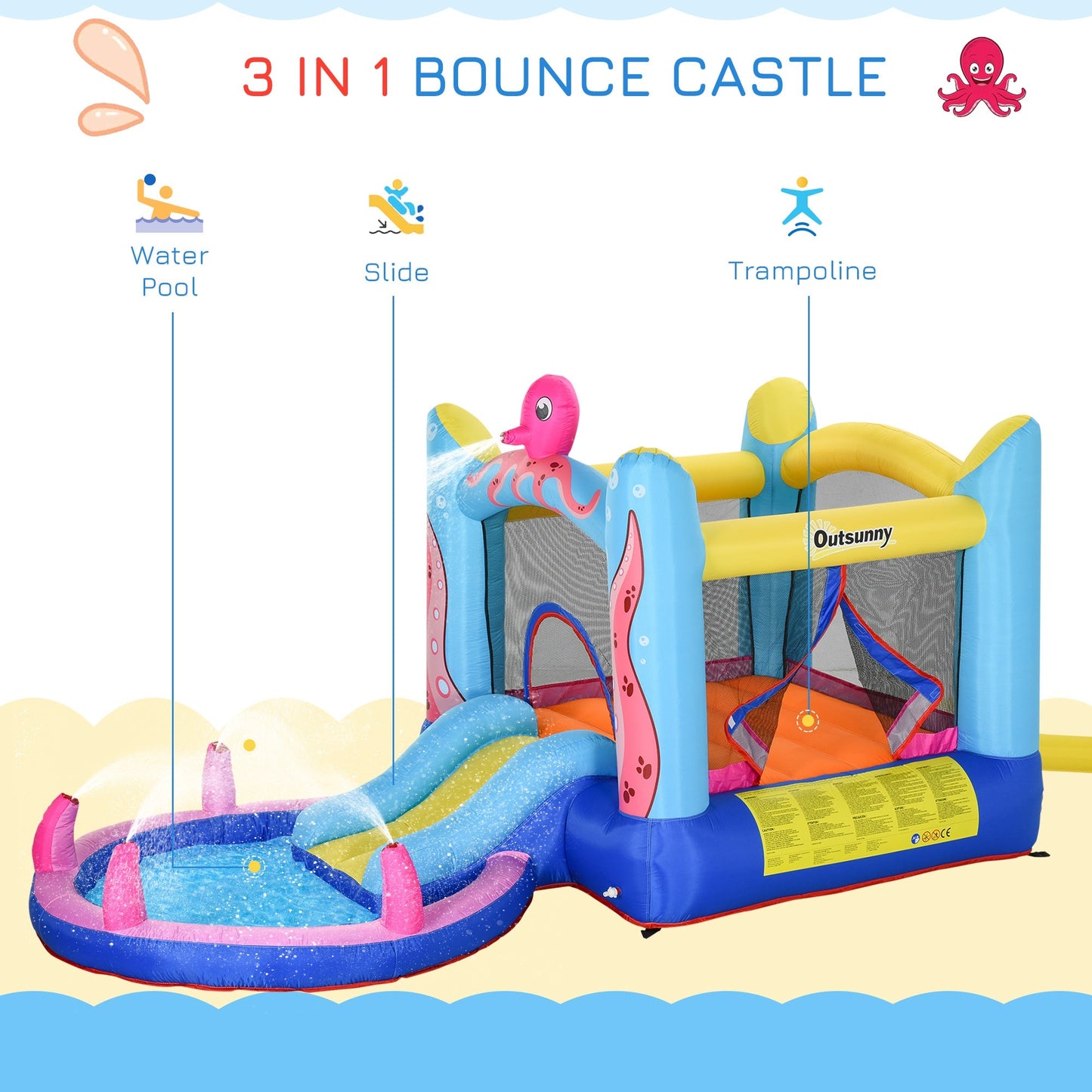 Bounce Castle Inflatable Trampoline Slide Pool Octopus Design 3.8 x 2 x 1.8m