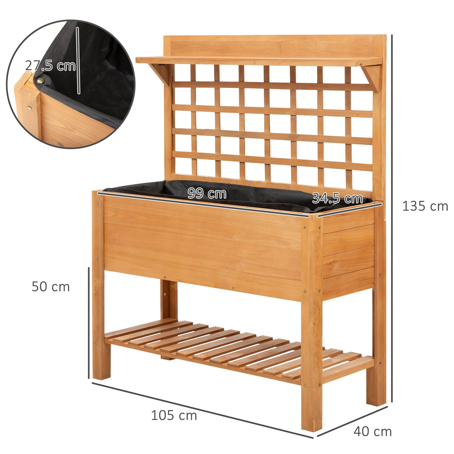 Wooden Planter Raised Elevated Garden Bed with 2 Shelves for Vegetables Flowers