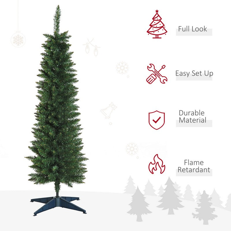 5FT Artificial Pine Pencil Slim Tall Christmas Tree with 294 Branch Tips Xmas Holiday Décor with Stand Green