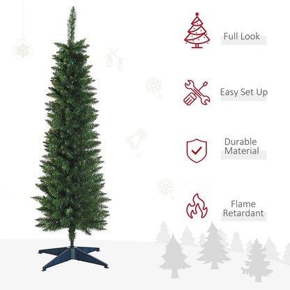 5FT Artificial Pine Pencil Slim Tall Christmas Tree with 294 Branch Tips Xmas Holiday Décor with Stand Green