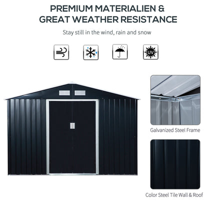 Galvanised 9 x 6' Double Door Apex Garden Shed With Ventilation Steel Dark Grey by Steadfast