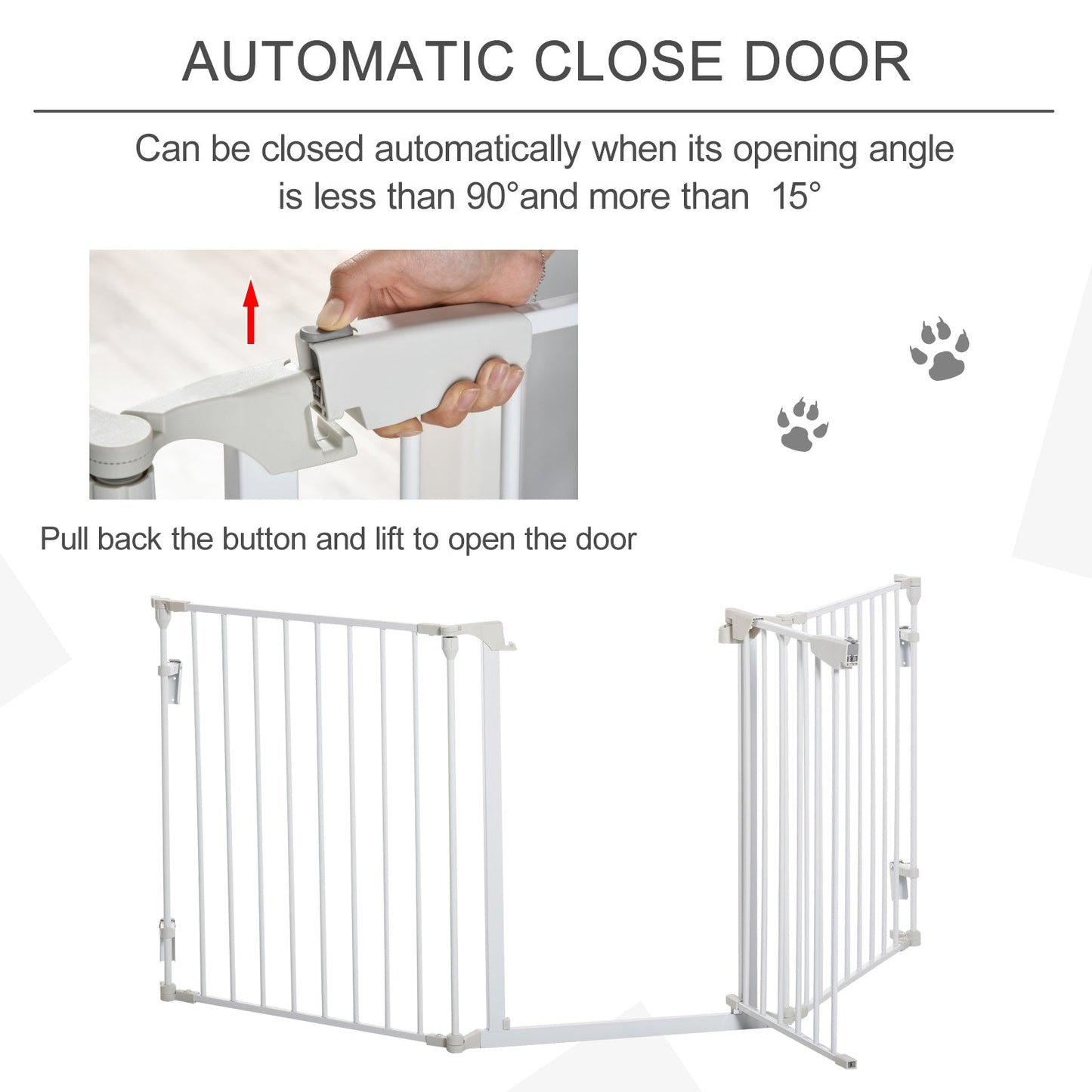 PawHut Pet Safety Gate 3-Panel Playpen Fireplace Christmas Tree Metal Fence Stair Barrier Room Divider with Walk Through Door Automatically Close Lock White