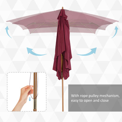 2 x 3m Wooden Garden Parasol Umbrella Outdoor Sun Shade Canopy