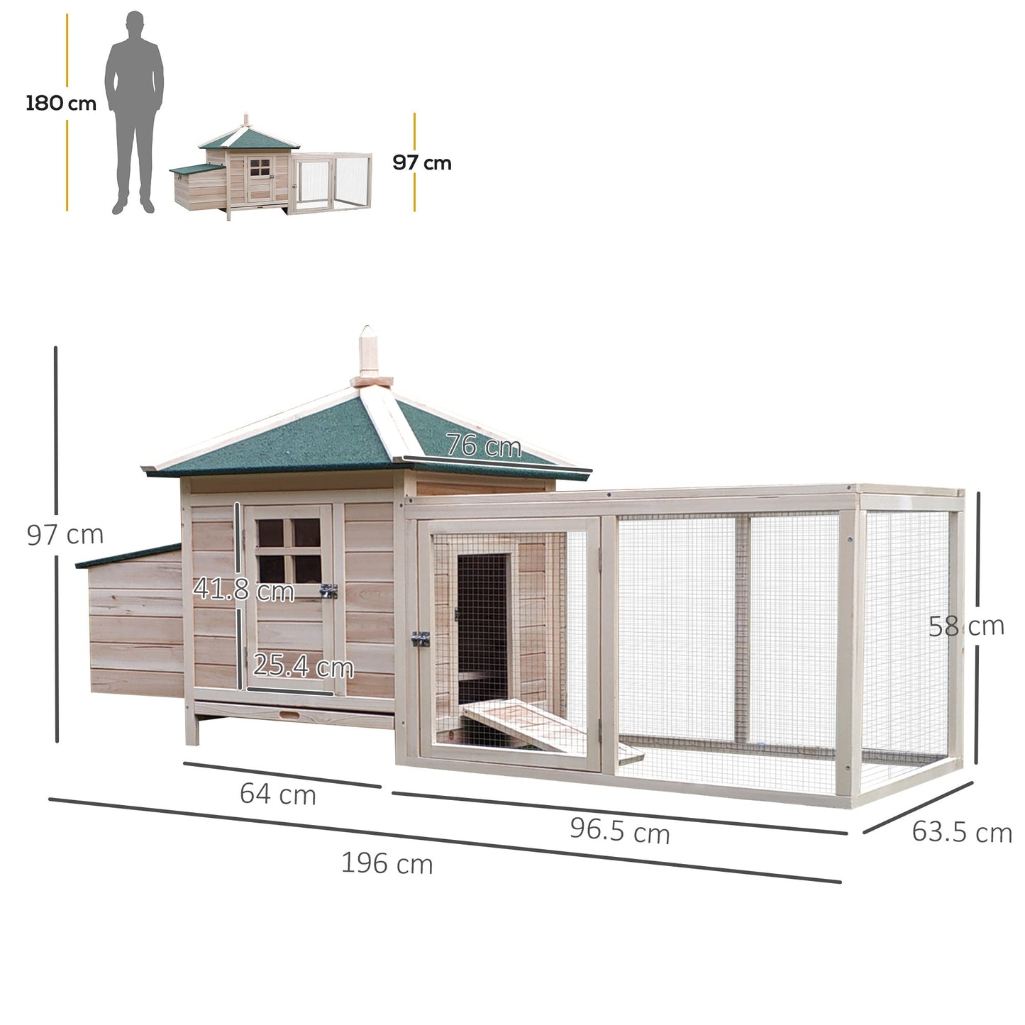 PawHut Chicken Coop Small Animal Pet Cage w/ Nesting Box Outdoor Run Backyard Wooden