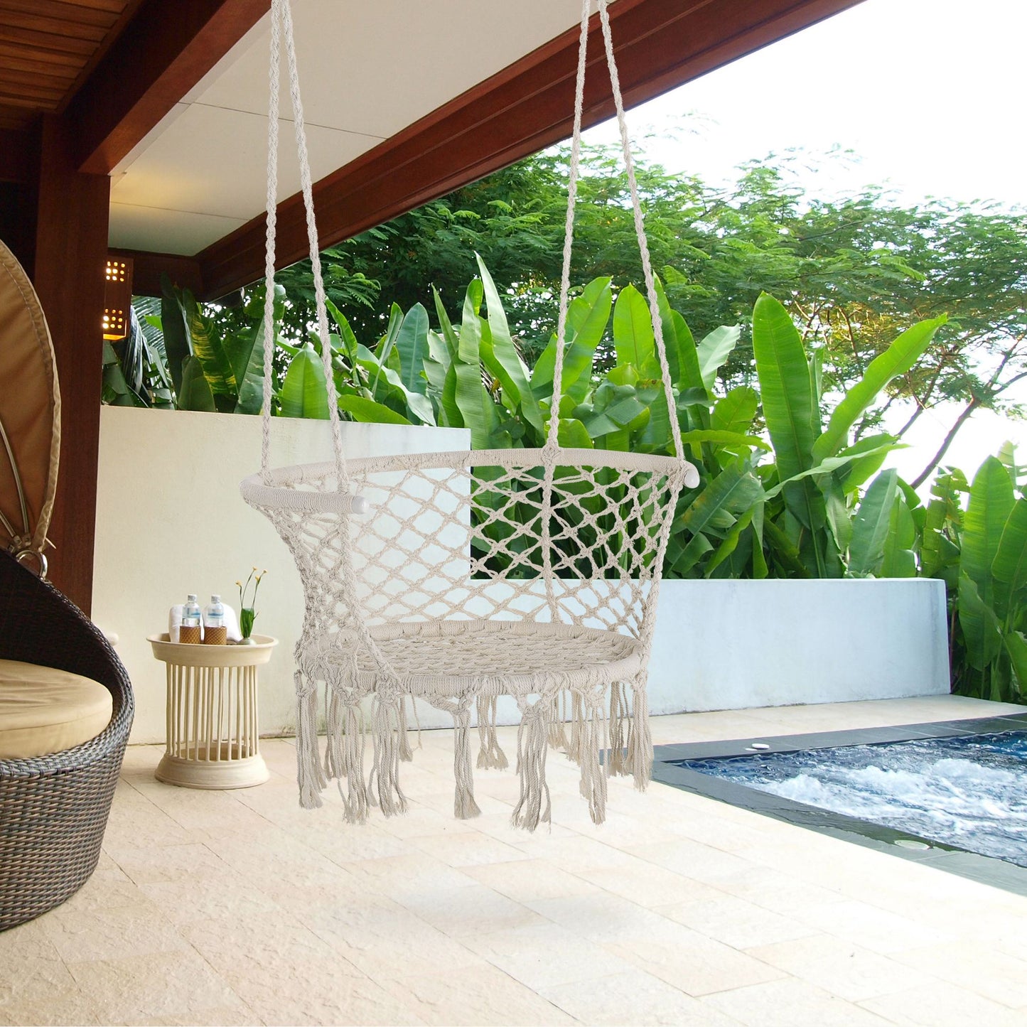 Outdoor Hanging Rope Chair with Cotton Rope