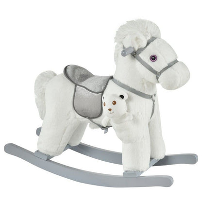 Kids Plush Ride-On Rocking Horse Toy Rocker With Plush Toy Realistic Sounds For Child 18-36 Months White