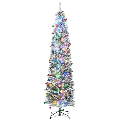 7ft Berries & Pinecones Christmas Tree Artificial - White Frosted Green with LED Lights Multicoloured 658 Tips