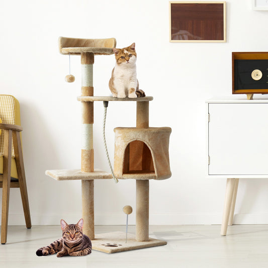 PawHut 40Lx 40Wx114H cm Cat Tree House Scratching Post Ball