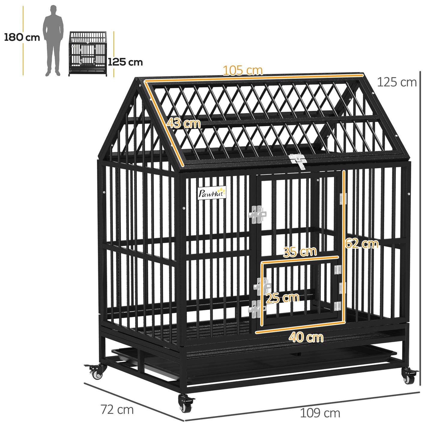 PawHut 43" Heavy Duty Dog Crate on Wheels