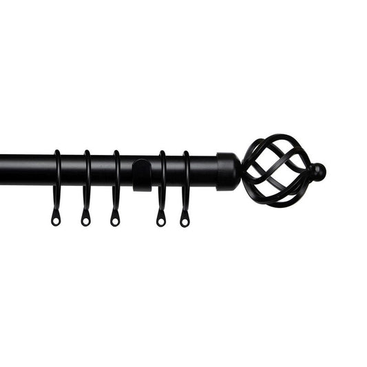 Pristine 120-210cm Extendable Curtain Pole Set Cage Finial Black 25-28mm