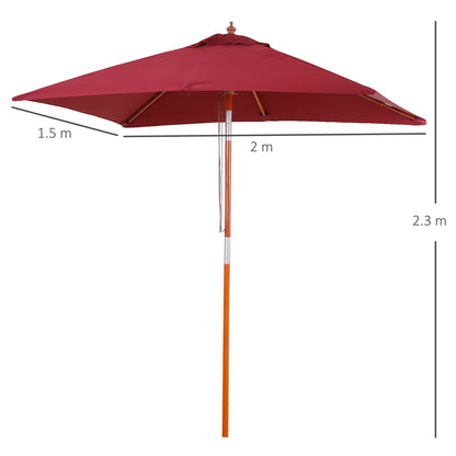 Outsunny 2M X 1.5M Garden Parasol Umbrella With Tilting Sunshade Canopy