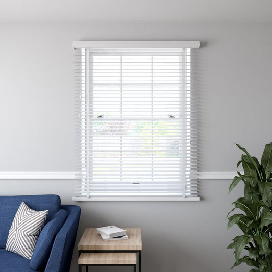 Venetian Blind 50mm Slat Faux Wood White - 90cm Width