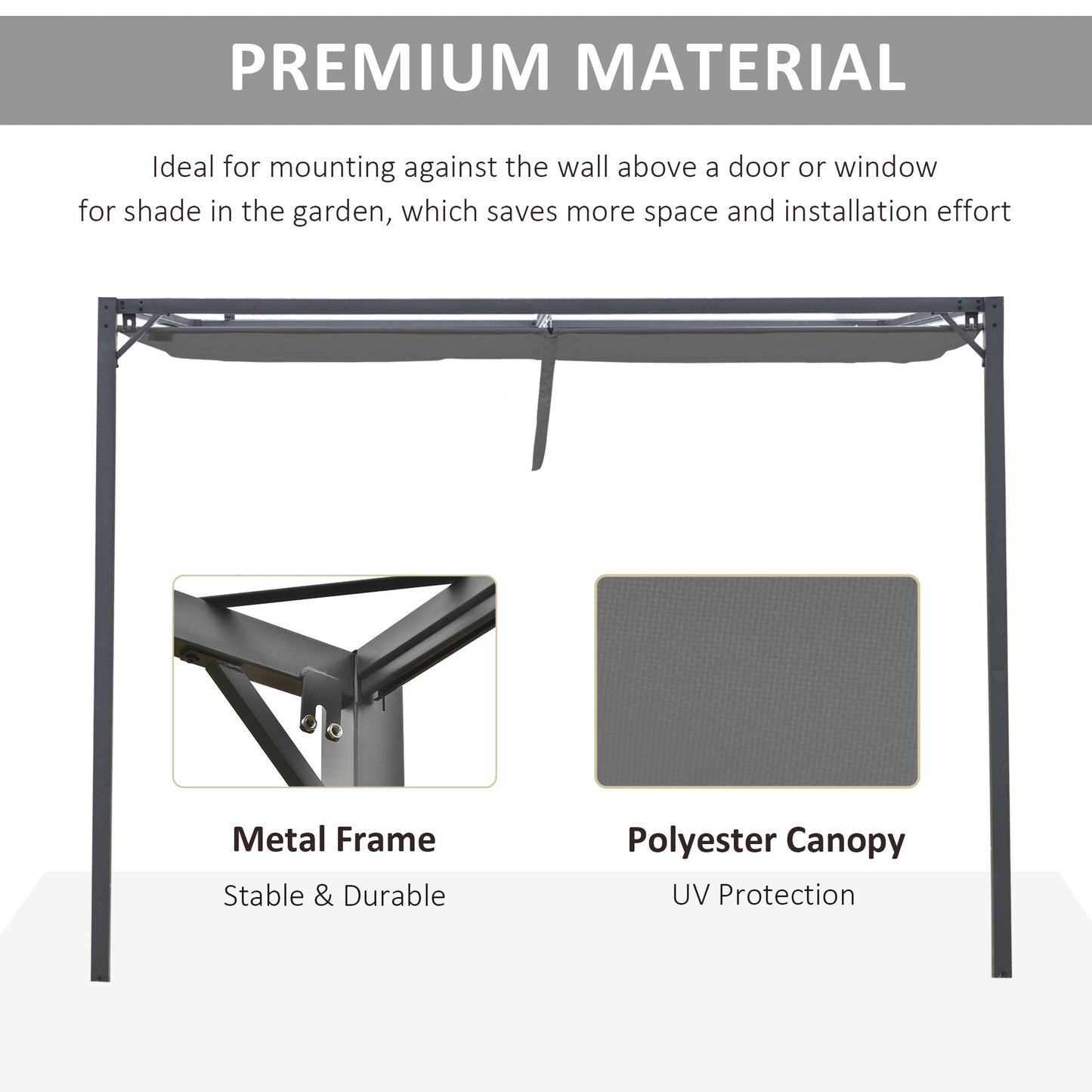 3M Outdoor Pergola Retractable Canopy Wall Mounted Gazebo Patio Shelter Sun Shade