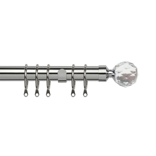 Pristine 120-210cm Extendable Curtain Pole Set Crystal Finial Antique Chrome - 25-28mm