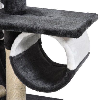 PawHut 60L x 45W x 240-260H cm Cat Tree Kitten Condo Fun House Adjustable Grey & White