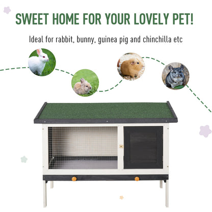 PawHut Wooden Rabbit Hutch Small Animal Habitat w/ Dropping Tray Opeanble Asphalt Roof