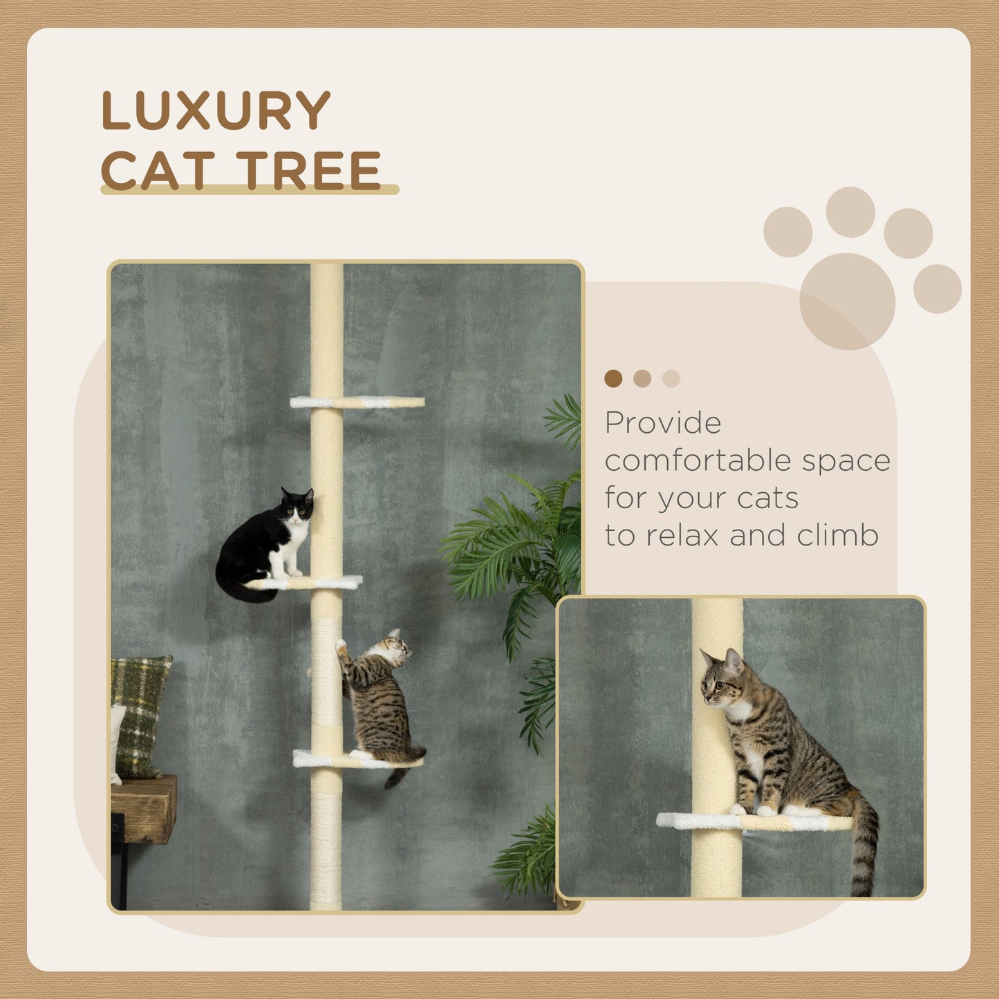 PawHut 260cm Floor to Ceiling Cat Tree