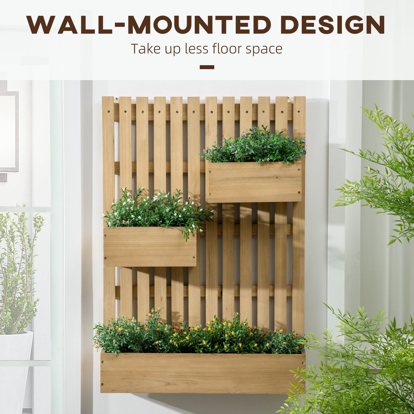 Wall-mounted Wooden Garden Planters with Trellis