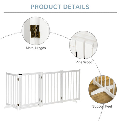 PawHut Pet Gate Wooden Foldable Dog Safety Barrier w/ 4 Panels for Small and Medium Dogs White