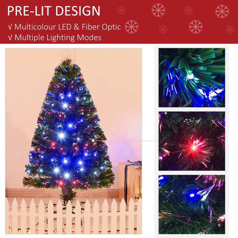 4FT Prelit Artificial Christmas Tree with Multi-Coloured Fiber Optic LED Light