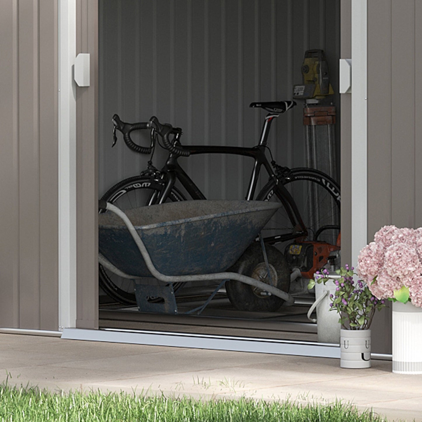 Galvanised 13 x 11' Sliding Double Door Apex Garden Shed With Ventilation Steel Light Grey by Steadfast