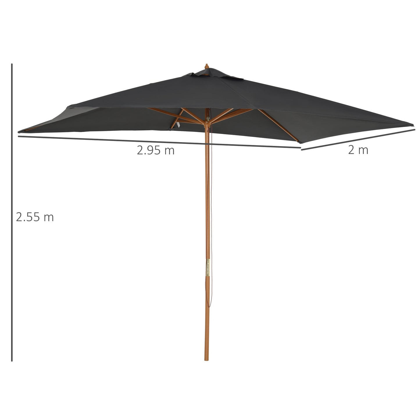 2 x 3m Wooden Garden Parasol Umbrella Outdoor Sun Shade Canopy