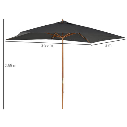 2 x 3m Wooden Garden Parasol Umbrella Outdoor Sun Shade Canopy