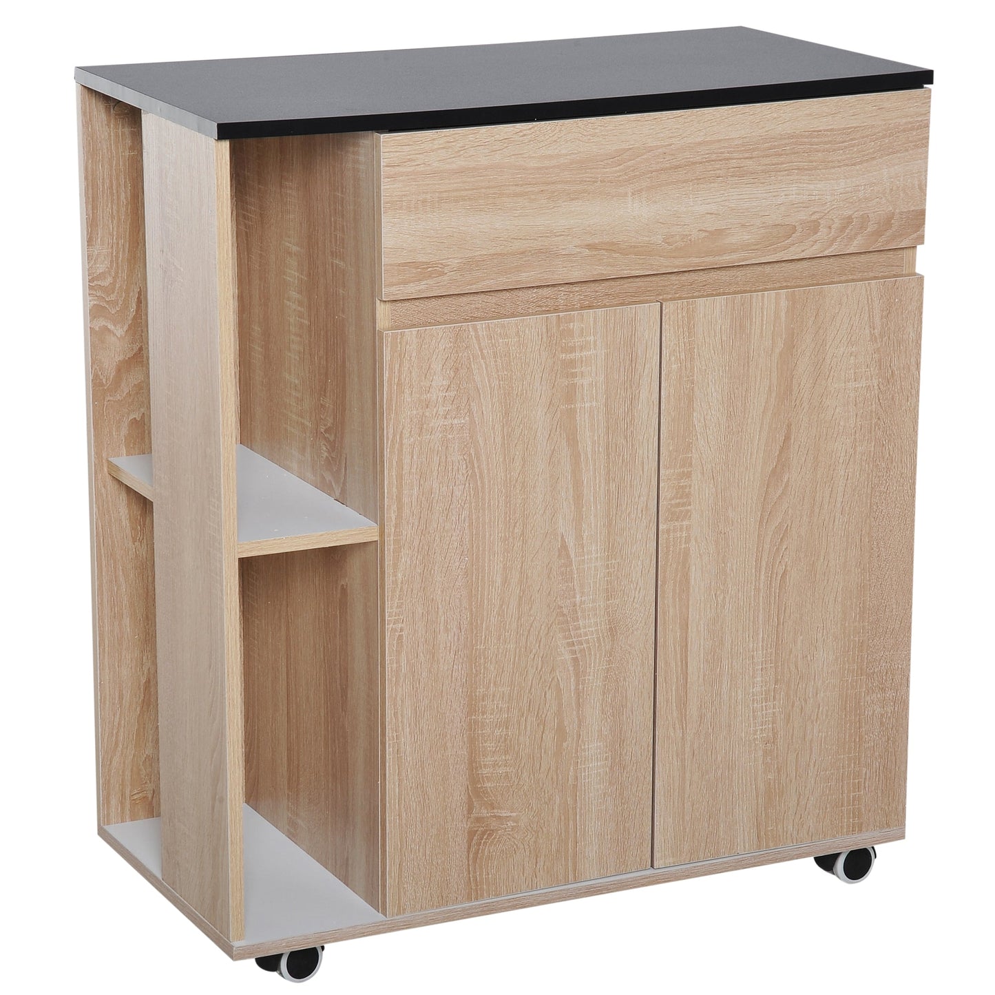 Kitchen Storage Trolley Cart Cupboard Rolling Island Shelves Cabinet With Door and Drawer Locking Wheels