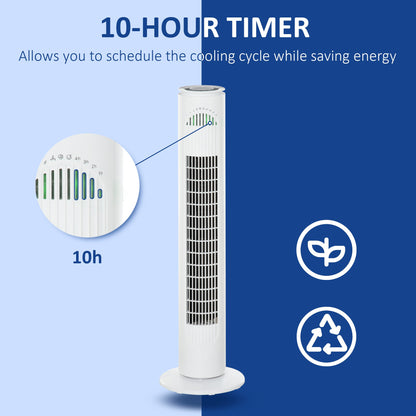 Oscillating Three Speed Tower Fan With Timer White