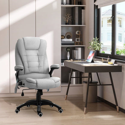 Vinsetto Massage Office Chair Recliner Ergonomic Gaming Heated Home Office Padded Linen-Feel Fabric & Swivel Base Light Grey