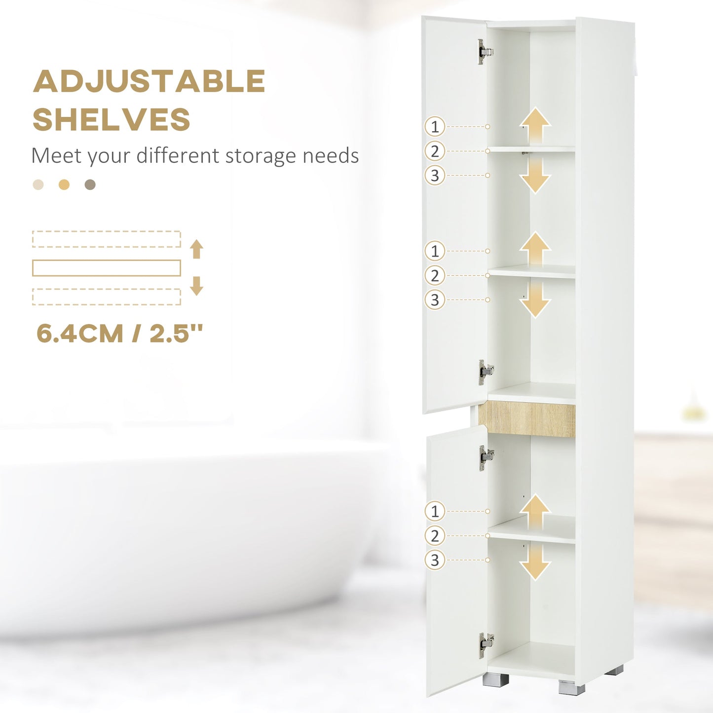 kleankin Tall Bathroom Cabinet with Adjustable Shelves